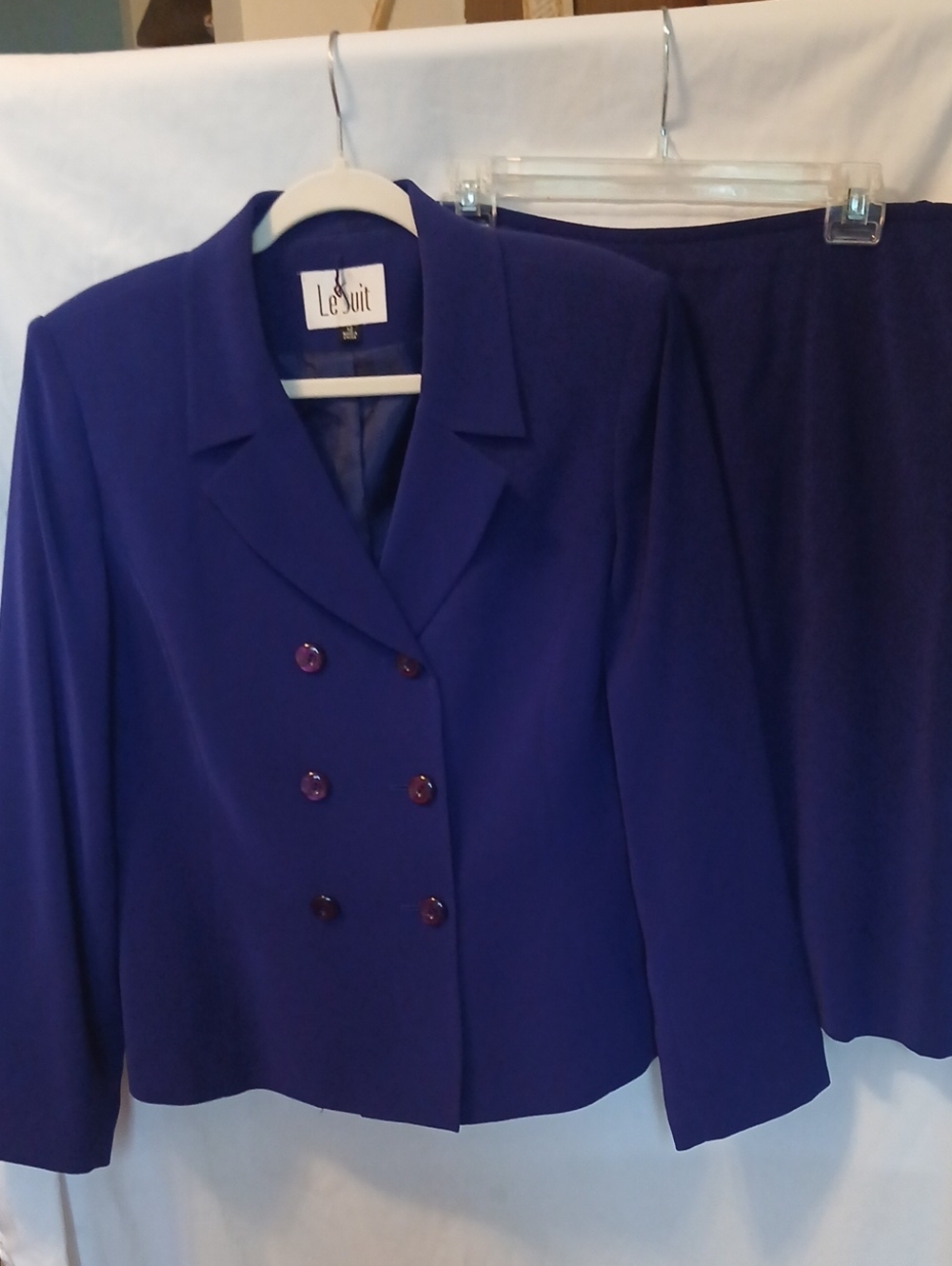 Le Suit Purple Women's Double-Breasted  Skirt Suit SEE VIDEO!
